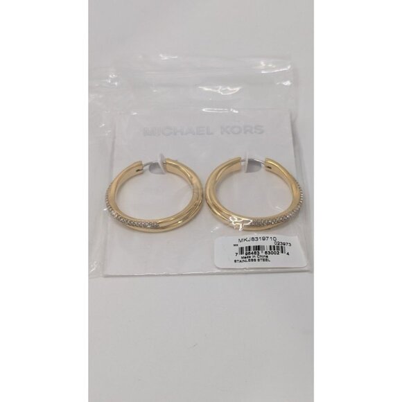 Michael Kors Gold Statement "Pave" Hoop Earrings - Picture 1 of 2